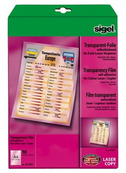 Sigel LF651 - Farb-Laser/Kopier-Folie, transparent, selbstklebend, 150µm