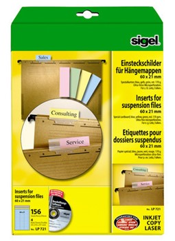 Sigel LP721 - PC-Einsteckschilder für Hängemappen, farbig sortiert