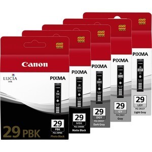 Canon PGI-29PackBk - Multipack, mattschwarz, fotoschwarz, dunkelgrau, grau, hellgrau
