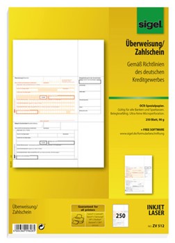 Sigel ZV512 - Überweisung/Zahlschein für WinBanking, 90g