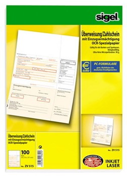 Sigel ZV515 - Überweisung/Zahlschein mit Einzugsermächtigung  für WinBanking, 90g