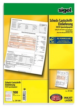 Sigel ZV550 - Scheck-/Lastschrift-Einlieferung  für WinBanking, 90g