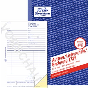 Avery Zweckform 1739-5 - Auftrag, Lieferschein, Rechnung, A5, 5er Pack