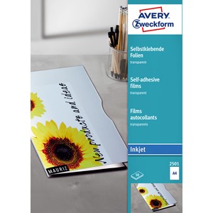 Avery Zweckform 2501 - transparente, selbstklebende Folie, beschichtet, 50 Blatt