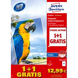 Avery Zweckform 2556-15P - Premium Inkjet Photo Papier hochglänzend A4 250g