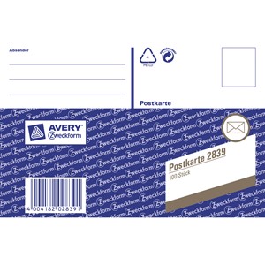 Avery Zweckform 2839 - Postkarte 100 Karten, lose, A6 quer