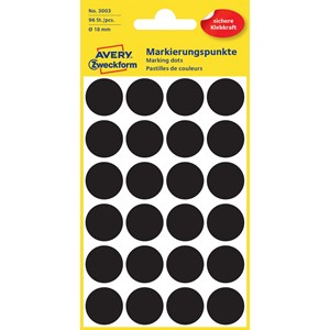 Avery Zweckform 3003 - Markierungspunkte, 18 mm, 96 Etiketten, schwarz