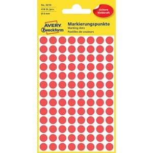 Avery Zweckform 3010 - Markierungspunkte, 8 mm, 416 Etiketten, rot