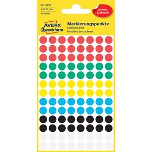 Avery Zweckform 3090 - Markierungspunkte, 8 mm, 416 Etiketten, farbig sortiert
