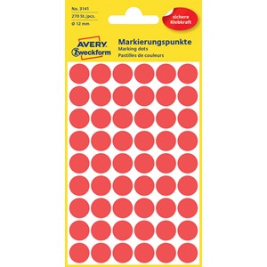 Avery Zweckform 3141 - Markierungspunkte, 12 mm, 270 Etiketten, rot