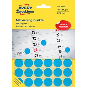 Avery Zweckform 3375 - Markierungspunkte, 18 mm, 1056 Etiketten, blau