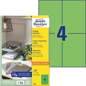 Avery Zweckform 3458 - Etiketten 105x148 mm, 100 Bögen, grün