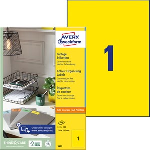 Avery Zweckform 3473 - Etiketten 210x297 mm, 100 Bögen, gelb