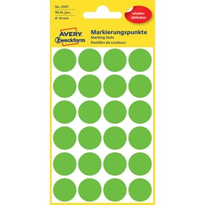Avery Zweckform 3597 - Markierungspunkte, 18 mm, 96 Etiketten, grün, wiederablösbar