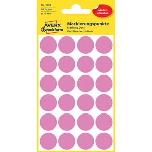 Avery Zweckform 3599 - Markierungspunkte, 18 mm, 96 Etiketten, pink, wiederablösbar