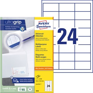 Avery Zweckform 3658 - Etiketten 64,6x33,8 mm, mit QuickPeel Abziehhilfe, 100 Bögen