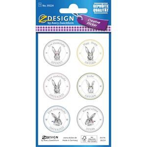 Avery Zweckform 39224 - Z-Design Oster Sticker, Papier, Hasen-Buttons, bunt, 6 Aufkleber