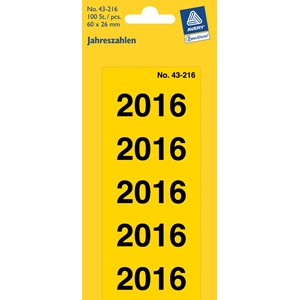 Avery Zweckform 43-216 - Jahreszahlen 2016, 60 x 26 mm, gelb