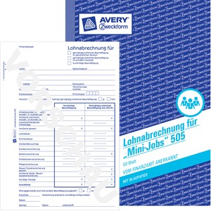 Avery Zweckform 505 - Lohnabrechnung für geringfügig oder kurzfristig Beschäftigte