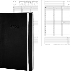 Avery Zweckform 50924 - Chronoplan Chronobook Buchkalender 2024, ca. A5, Wochenplan, schwarz