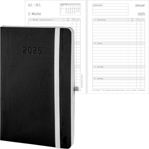 Avery Zweckform 50965 - Chronoplan Chronobook Buchkalender, Black Edition, 2025, Mini, schwarz, Softcover, Leinenprägung