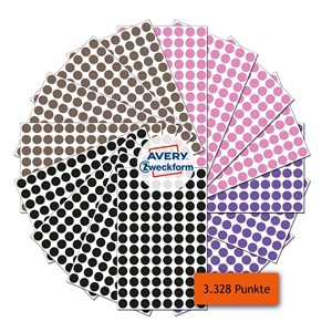 Avery Zweckform 59997 - Markierungspunkte Set, pastell, 8mm, über 3.000 Etiketten