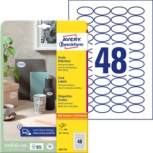 Avery Zweckform 6241-10 - Etiketten, oval, 40 x 20 mm, 10 Bogen, weiß
