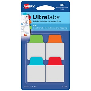Avery Zweckform 74760 - UltraTabs 25,4 x 38,1 mm, grün, blau, rot, orange