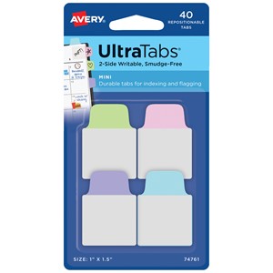 Avery Zweckform 74761 - UltraTabs 25,4 x 38,1 mm, pastell blau, pastell pink, pastell lila, pastell grün