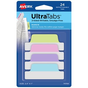 Avery Zweckform 74769 - UltraTabs 63,5 x 25,4 mm, pastell blau, pastell pink, pastell lila, pastell grün