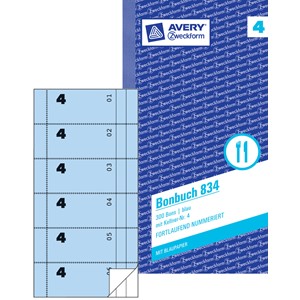 Avery Zweckform 834 - Bonbuch 105x198 Bons blau