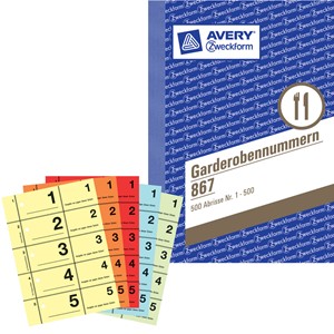 Avery Zweckform 867 - Garderobennummern, 1-500 = 1Buch, A6