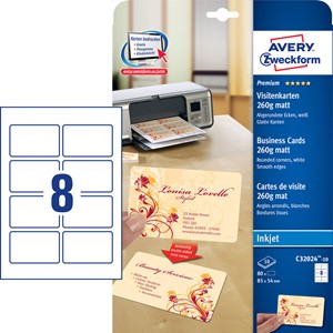 Avery Zweckform C32024-10 - Quick&Clean Visitenkarten mit abgerundeten Ecken, 260g