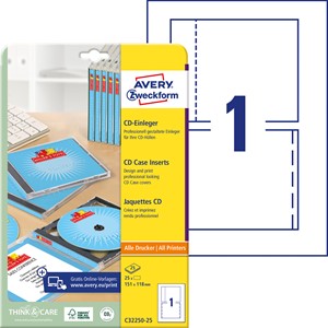 Avery Zweckform C32250-25 - CD/DVD-Einleger für Standard Jewel Box
