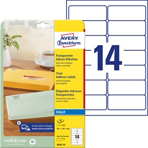 Avery Zweckform J8563-25 - Transparente Etiketten 99,1x38,1 mm, speziell für Inkjet
