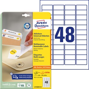Avery Zweckform L4736REV-25 - Wiederablösbare Etiketten 45,7x21,2 mm, 25+5 Bögen