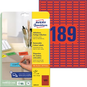 Avery Zweckform L6036-20 - Etiketten 25,4x10 mm, 20 Bögen, rot