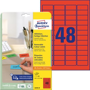 Avery Zweckform L6038-20 - Etiketten 45,7x21,2 mm, 20 Bögen, rot