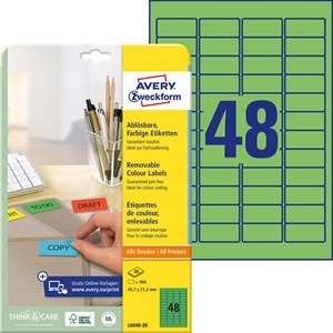 Avery Zweckform L6040-20 - Etiketten 45,7x21,2 mm, 20 Bögen, grün