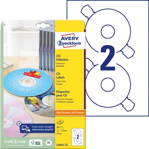 Avery Zweckform L6043-25 - CD Etiketten ClassicSize, 117 mm, 50 Etiketten