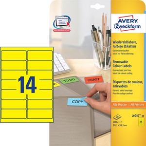 Avery Zweckform L6057-20 - Etiketten 99,1x38,1 mm, 20 Bögen, gelb