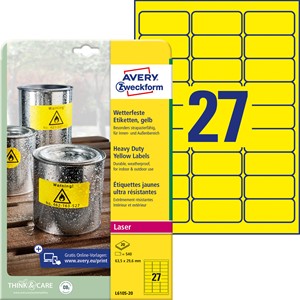 Avery Zweckform L6105-20 - Wetterfeste Folienetiketten 63,5x29,6 mm, 20 Bögen, Polyester, gelb