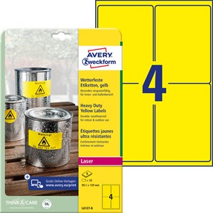 Avery Zweckform L6127-8 - Wetterfeste Folien-Etiketten, 99,1 x 139 mm, 8 Bögen, gelb