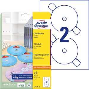 Avery Zweckform L7676-25 - CD-Etiketten SuperSize, 117 mm, 50 Etiketten