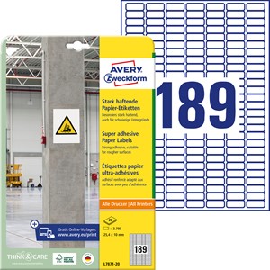 Avery Zweckform L7871-20 - Etiketten, 25,4 x 10 mm, weiß, stark haftend