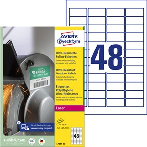 Avery Zweckform L7911-40 - Ultra-Resistente Folien-Etiketten, 45,7 x 21,2 mm, weiß