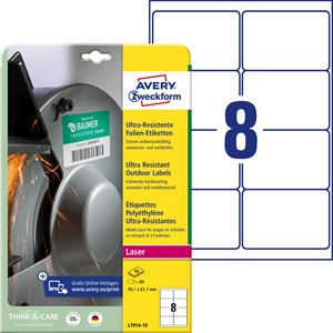 Avery Zweckform L7914-10 - Ultra-Resistente Folien-Etiketten, 99,1 x 67,7 mm, weiß