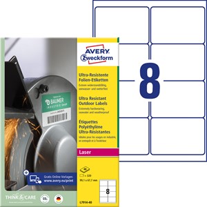 Avery Zweckform L7914-40 - Ultra-Resistente Folien-Etiketten, 99,1 x 67,7 mm, 40 Blatt, weiß