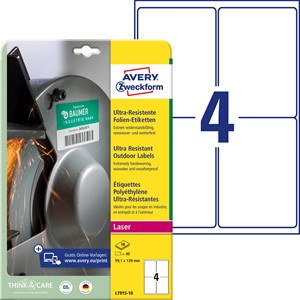 Avery Zweckform L7915-10 - Ultra-Resistente Folien-Etiketten, 99,1 x 139 mm, weiß