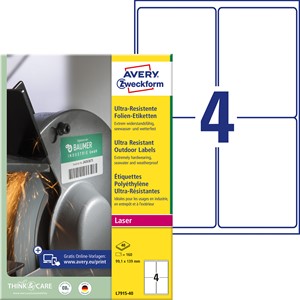 Avery Zweckform L7915-40 - Ultra-Resistente Folien-Etiketten, 99,1 x 139 mm, weiß